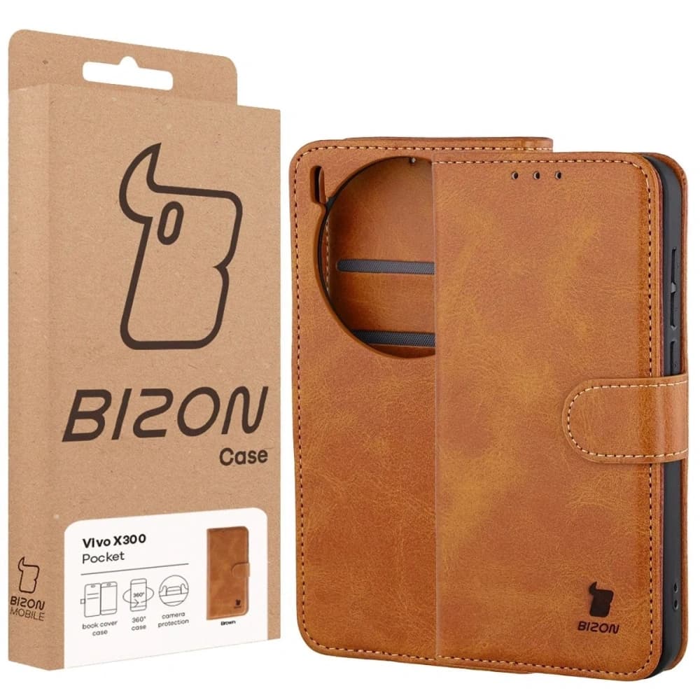 Etui z klapką Bizon Case Pocket do Vivo X300 brązowe - 6