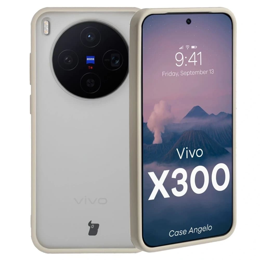 Etui Bizon Case Angelo do Vivo X300 półprzezroczyste z beżową ramką - 1