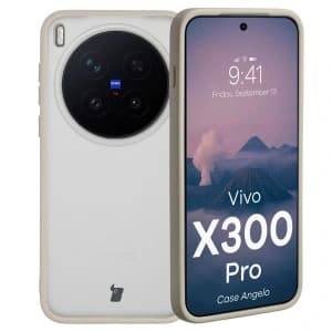 Etui Bizon Case Angelo do Vivo X300 Pro półprzezroczyste z beżową ramką