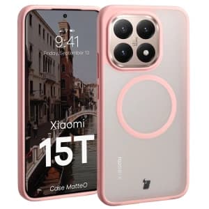 Etui z pierścieniem magnetycznym Bizon Case MatteO do Xiaomi 15T przydymione-jasnoróżowe