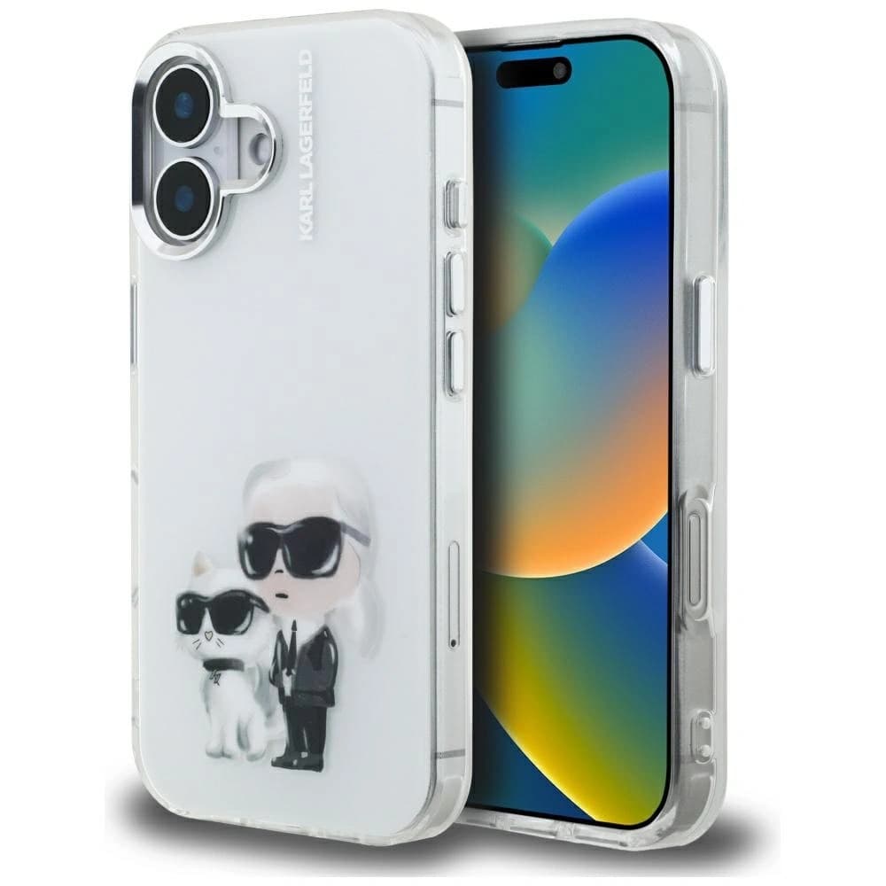 Karl Lagerfeld IML Aquarelle Karl & Choupette & Logo Apple iPhone 16 weiß
 - 1