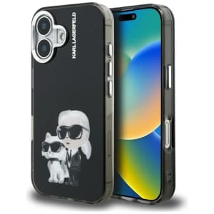 Karl Lagerfeld IML Aquarelle Karl & Choupette & Logo Apple iPhone 16 schwarz
