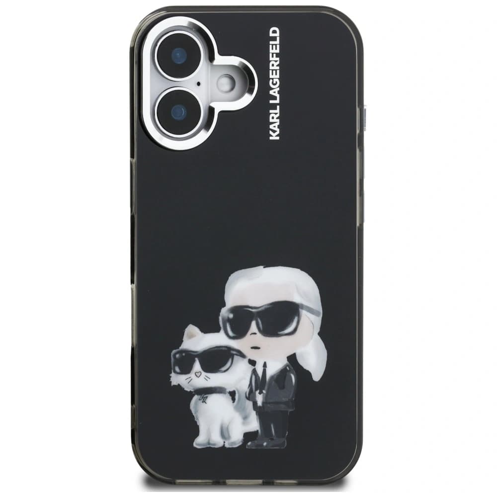 Karl Lagerfeld IML Aquarelle Karl & Choupette & Logo Apple iPhone 16 schwarz
 - 3