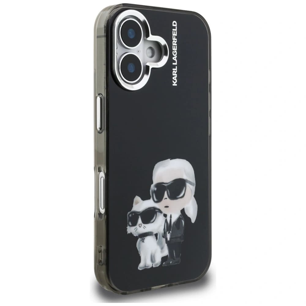 Karl Lagerfeld IML Aquarelle Karl & Choupette & Logo Apple iPhone 16 schwarz
 - 4