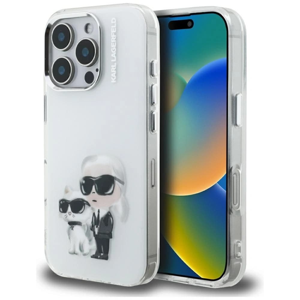 Karl Lagerfeld IML Aquarelle Karl & Choupette & Logo Apple iPhone 16 Pro weiß
 - 1