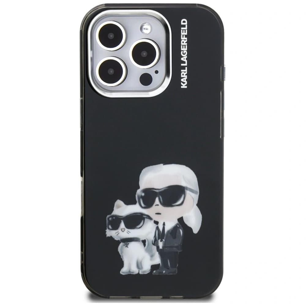 Karl Lagerfeld IML Aquarelle Karl & Choupette & Logo Apple iPhone 16 Pro schwarz
 - 3