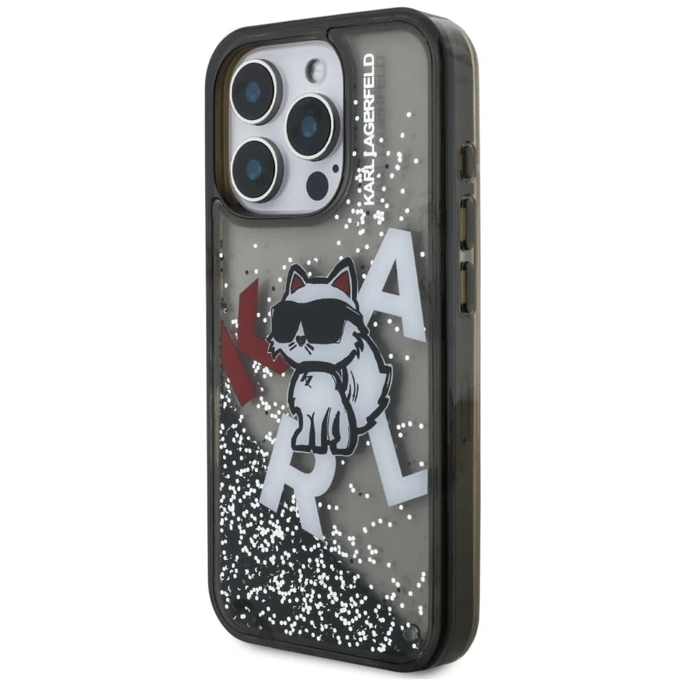 Karl Lagerfeld Liquid Glitter Choupette Logo Apple iPhone 16 Pro schwarz
 - 2