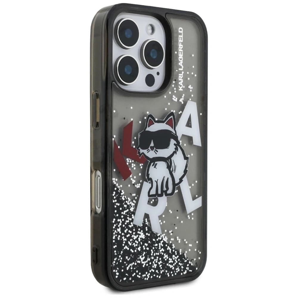 Karl Lagerfeld Liquid Glitter Choupette Logo Apple iPhone 16 Pro schwarz
 - 4