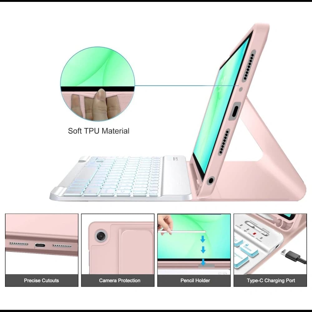 Tech-Protect SmartCase Pen + Keyboard Samsung Galaxy Tab A9+ / A11+ Plus 11.0 X210 / X215 / X216 / X230 / X235 / X236 Pink - 5