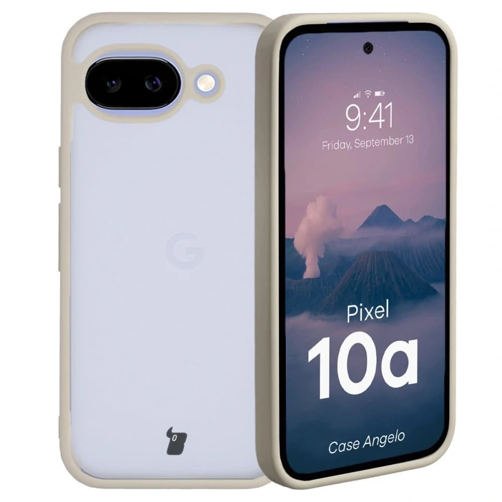 Bizon Case Angelo Google Pixel 10a halbtransparent mit einem beigen Rahmen
 - 1