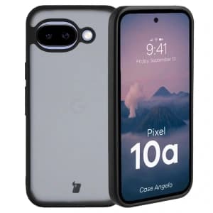 Bizon Case Angelo Google Pixel 10a rauchig mit einem schwarzen Rahmen
