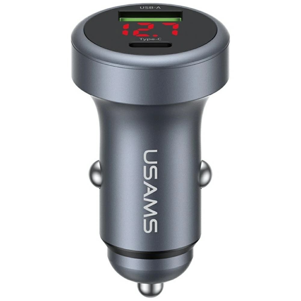 USAMS CC327 Car Charger Aluminium 45W USB-A USB-C tarnish - 1