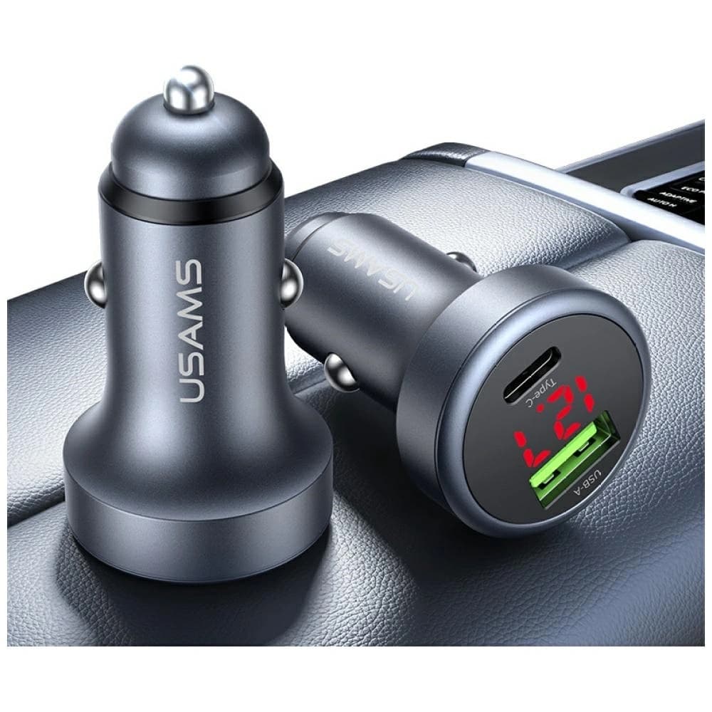 USAMS CC327 Car Charger Aluminium 45W USB-A USB-C tarnish - 4