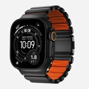 NOMAD Stratos Band - tytanowa bransoleta do Apple Watch 49mm z FKM (black titanium, ultra orange FKM)