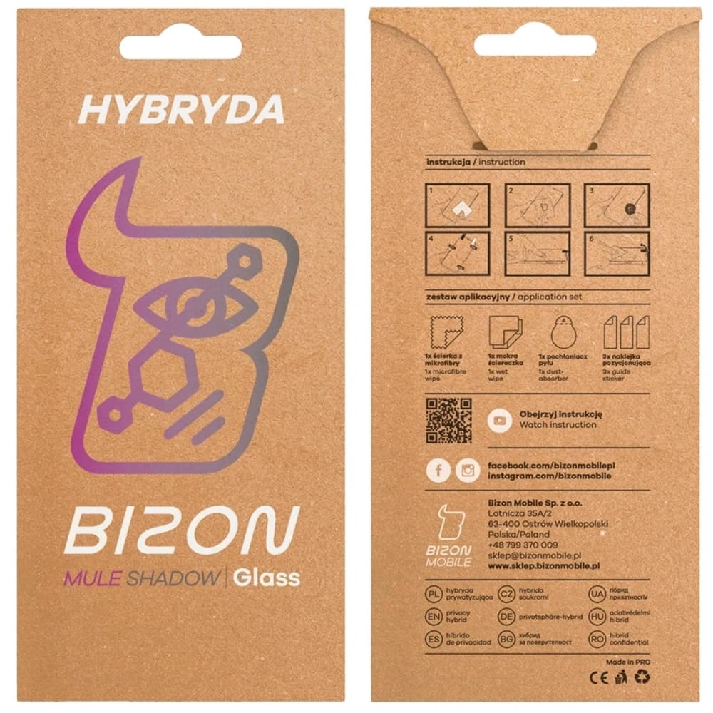 Prywatyzujące szkło hybrydowe Bizon Glass Mule Shadow do iPhone 16 Plus, matowe - 6