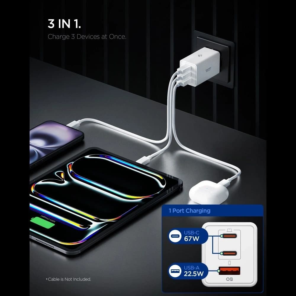 Spigen Essential EE673EU 2xUSB-C, USB-A Netzladegerät 67W Weiß
 - 3