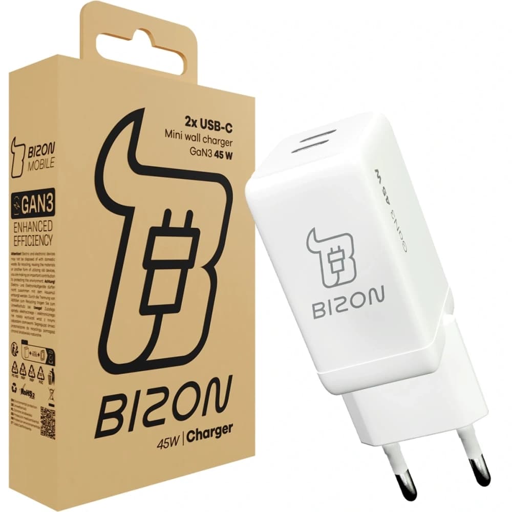 Bizon Charger VT-25B 25W USB-C PD, USB-A QC 4.0 GAN3 white - 1