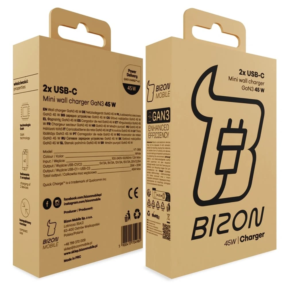 Bizon Charger VT-25B 25W USB-C PD, USB-A QC 4.0 GAN3 white - 13