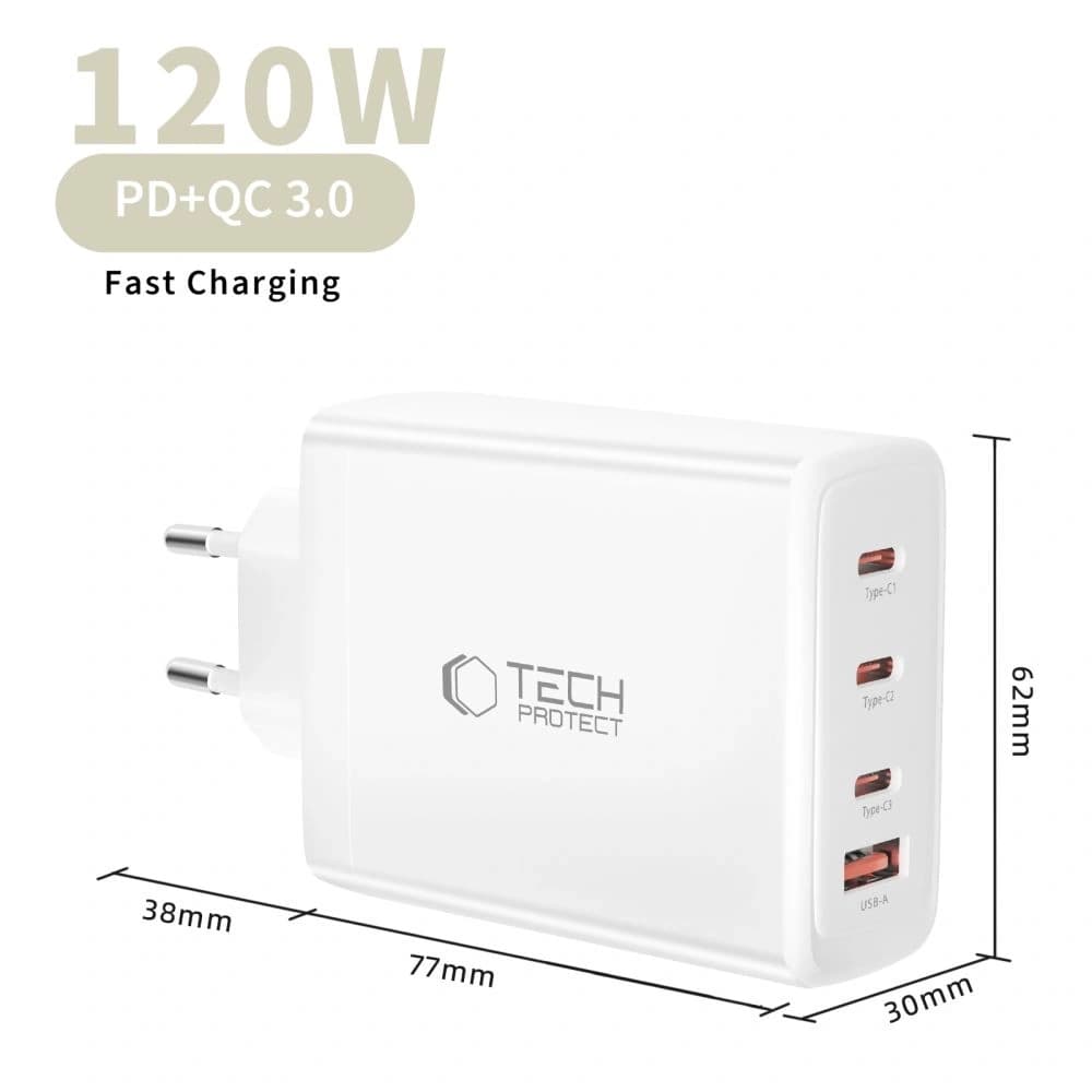 Tech-Protect NC120W-GAN 4-port Network Charger PD 120W / QC3.0 White - 5