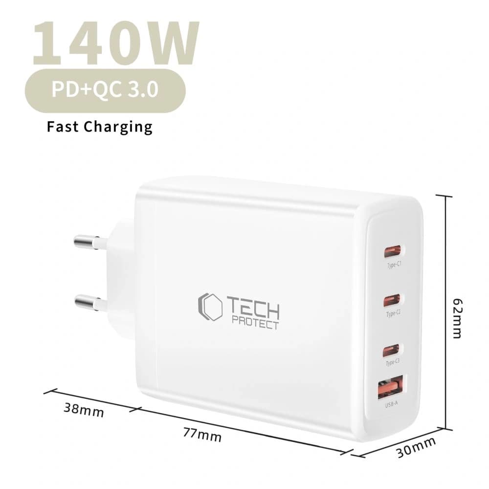 Tech-Protect NC140W-GAN 4-port Network Charger PD 140W / QC3.0 White - 5