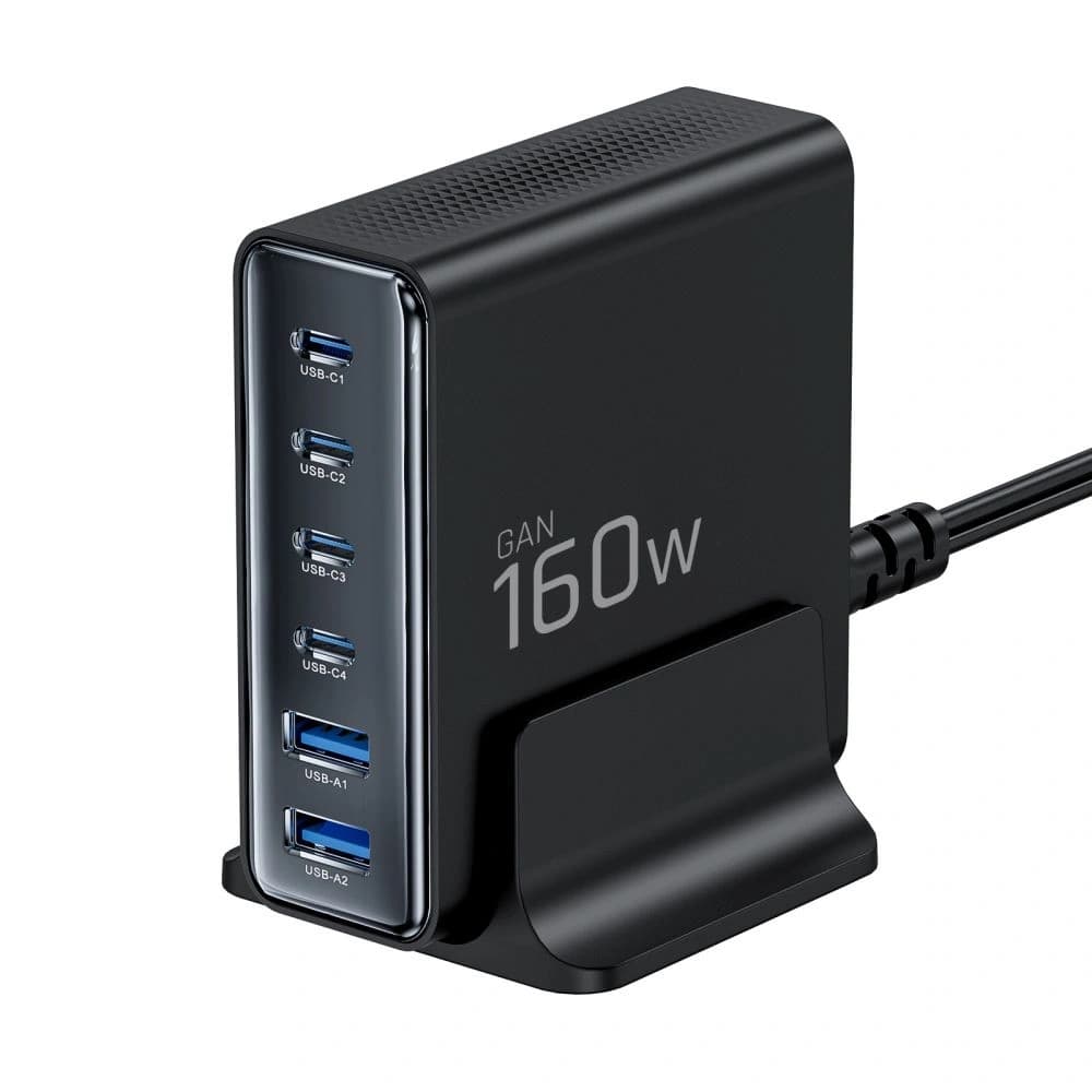 Tech-Protect DC160W-GAN 6-port Desktop Charger PD 160W / QC3.0 Black - 2