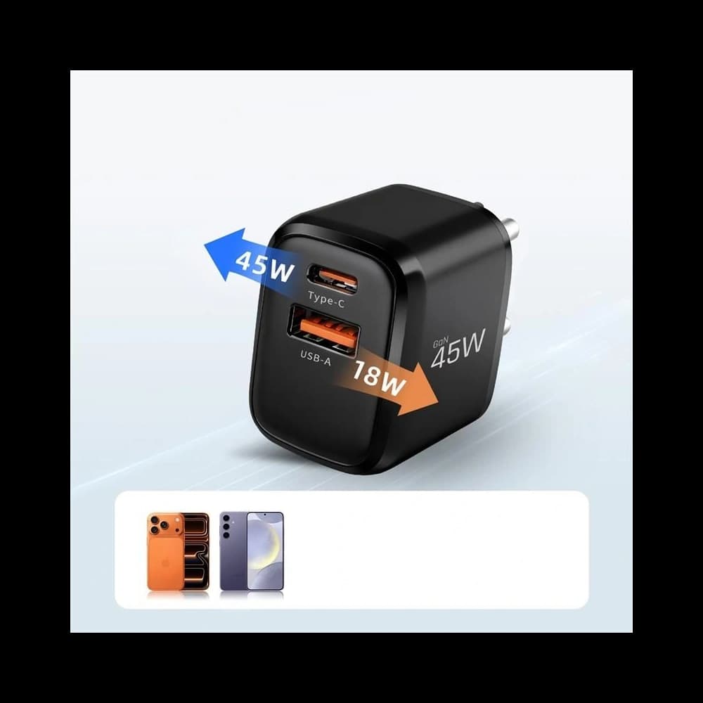 Tech-Protect NCA45W-GAN USB-A, USB-C Network Charger PD 45W / QC3.0 + USB-C Cable Black - 10