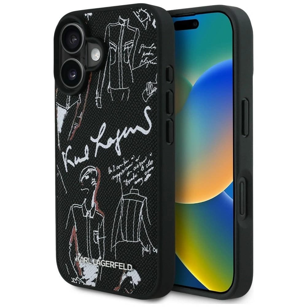 Karl Lagerfeld Grained Pattern & Logo MagSafe Apple iPhone 16 black - 1