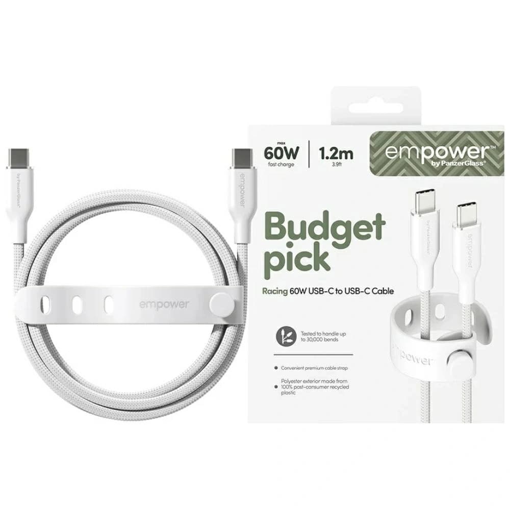 Cable by PanzerGlass Racing Empower 60W USB-C / USB-C 1.2m silver-white - 1