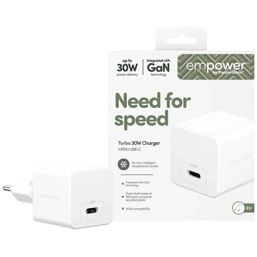 Empower by PanzerGlass Turbo 30W USB-C Wall Charger Silver-Black - 1