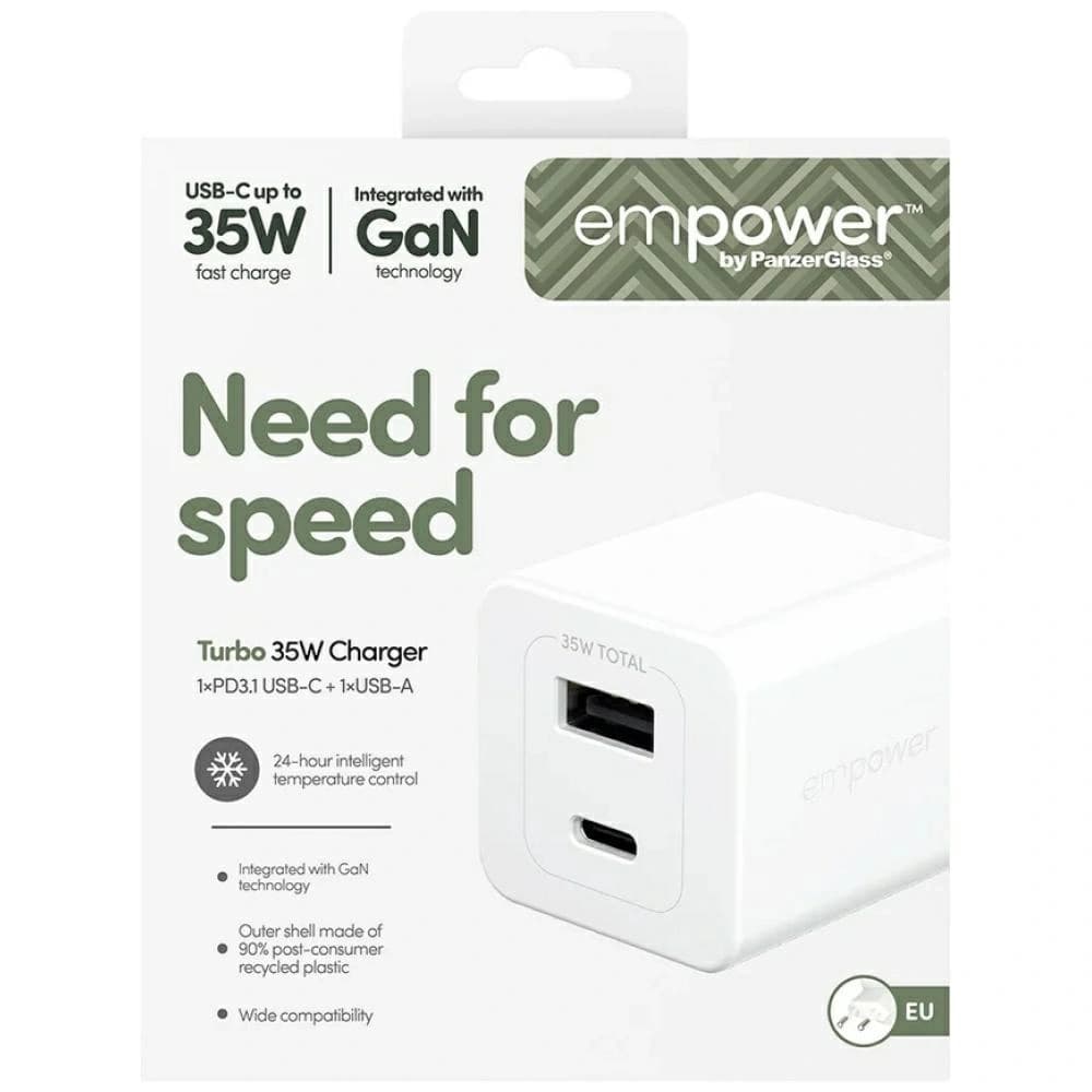 Empower by PanzerGlass Turbo 35W USB-A, USB-C Silver-White Wall Charger - 5