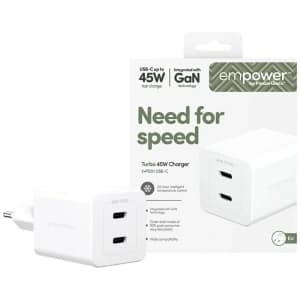 Empower by PanzerGlass Turbo 45W 2xUSB-C Silver-White Wall Charger