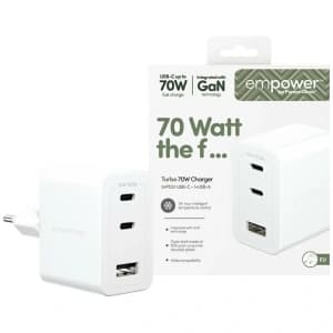 Empower by PanzerGlass Turbo 70W 2xUSB-C USB-A Silver-White Wall Charger