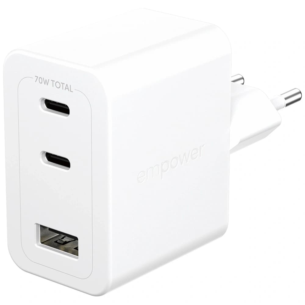 Empower by PanzerGlass Turbo 70W 2xUSB-C USB-A Silver-White Wall Charger - 2