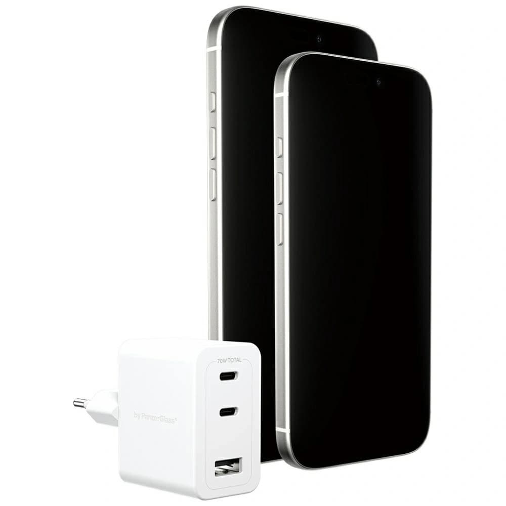 Empower by PanzerGlass Turbo 70W 2xUSB-C USB-A Silver-White Wall Charger - 4