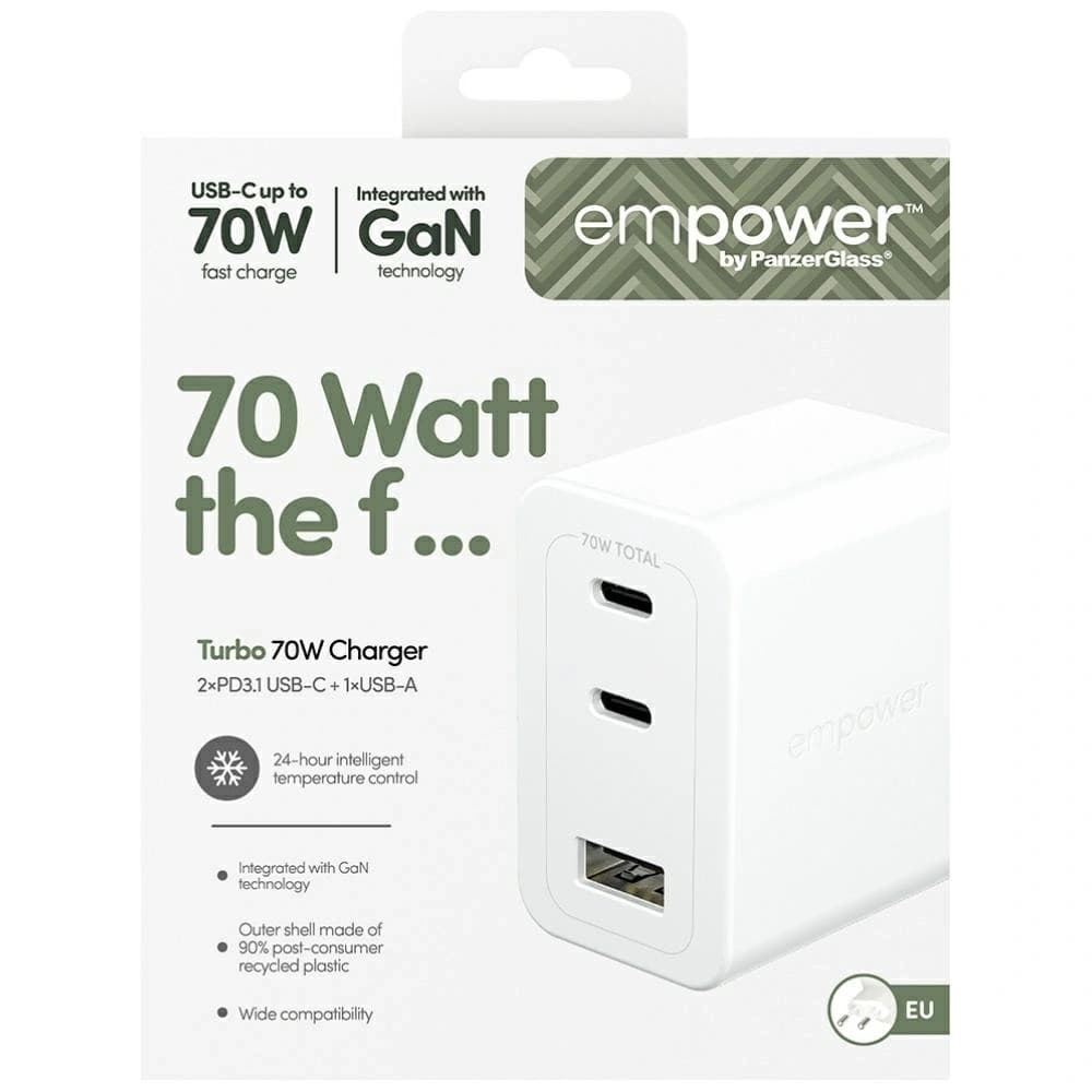 Empower by PanzerGlass Turbo 70W 2xUSB-C USB-A Silver-White Wall Charger - 5