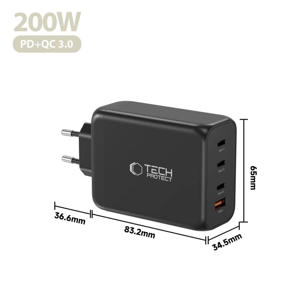 Tech-Protect NC200W-GAN 4-port Network Charger PD 200W / QC3.0 Black - 5