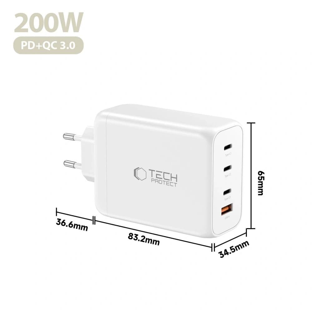 Tech-Protect NC200W-GAN 4-port Network Charger PD 200W / QC3.0 White - 5