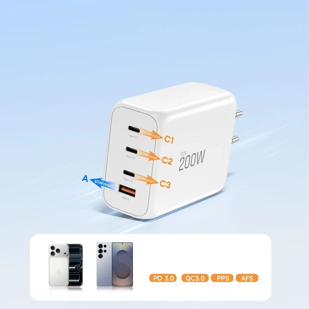 Tech-Protect NC200W-GAN 4-port Network Charger PD 200W / QC3.0 White - 6