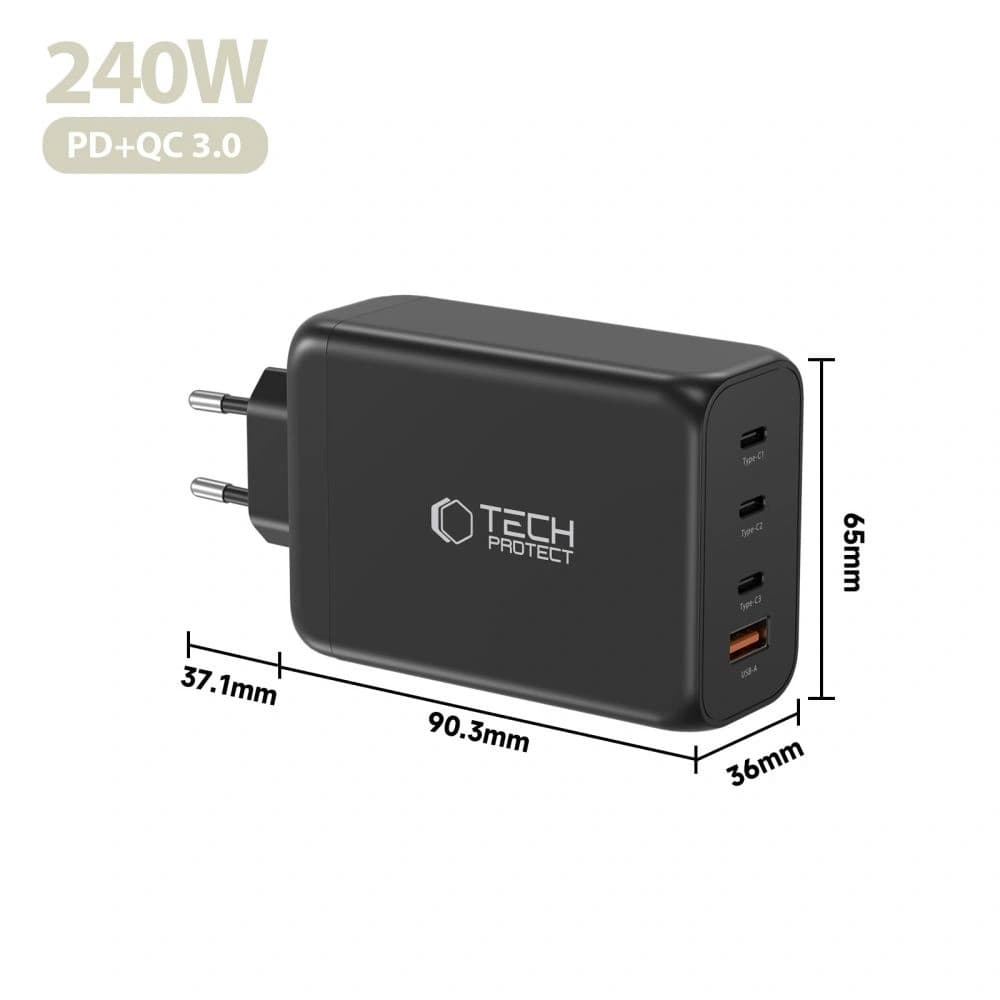 Tech-Protect NC240W-GAN 4-port Network Charger PD 240W / QC3.0 Black - 5