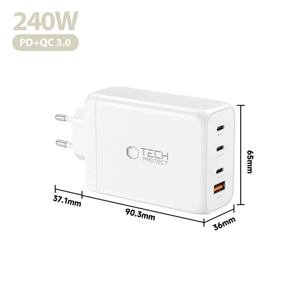 Tech-Protect NC240W-GAN 4-port Network Charger PD 240W / QC3.0 White - 5
