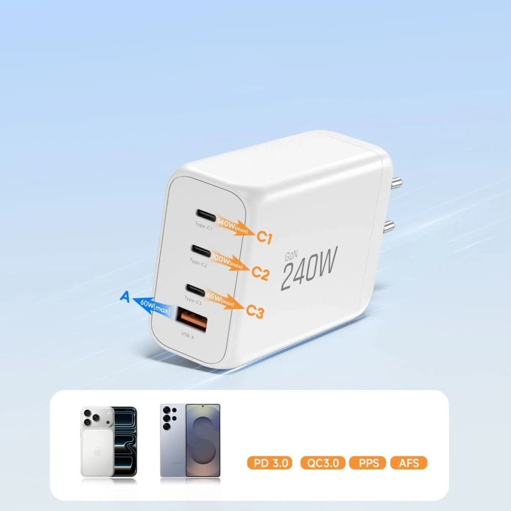Tech-Protect NC240W-GAN 4-port Network Charger PD 240W / QC3.0 White - 6