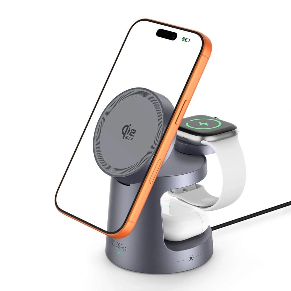 Tech-Protect QI2.2-25W-A48 3in1 Magnetic MagSafe Wireless Charger Dark Grey - 2