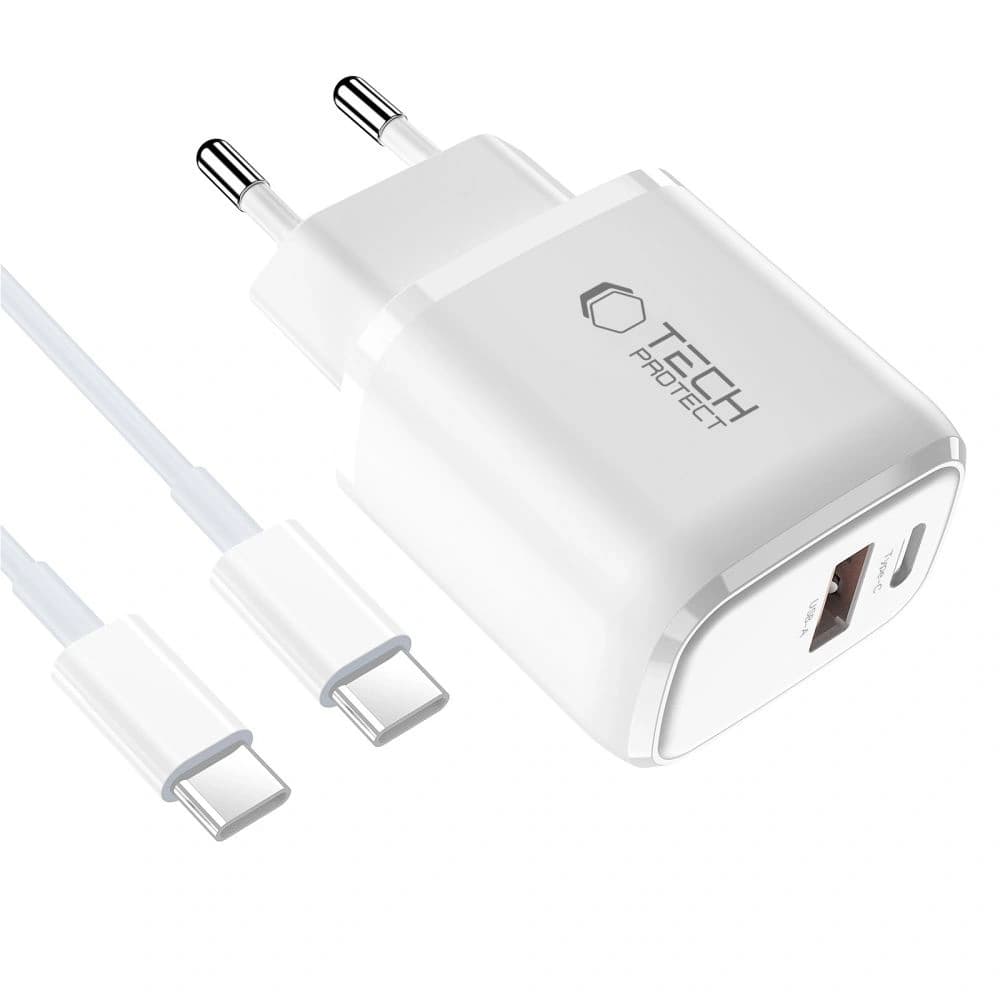 Ładowarka sieciowa Tech-Protect NCA45W-GAN USB-A, USB-C Network Charger PD 45W / QC3.0 + USB-C Cable White - 3
