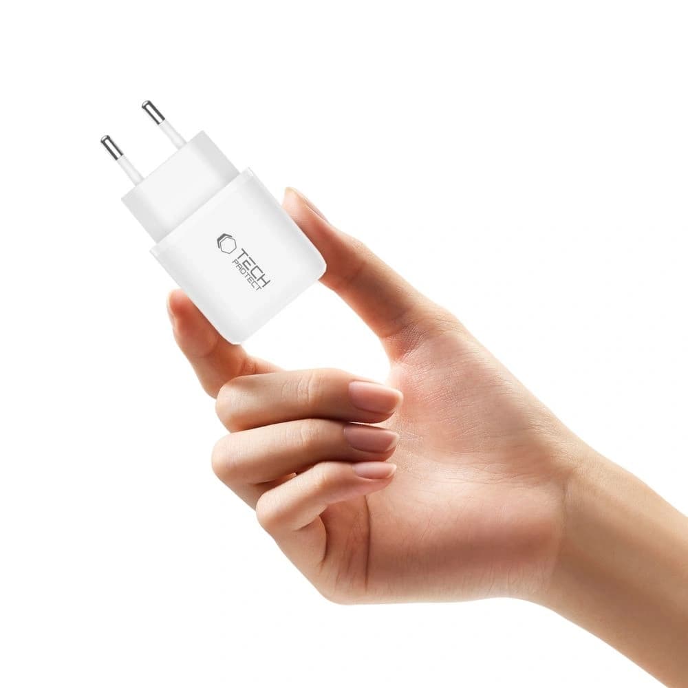 Ładowarka sieciowa Tech-Protect NCA45W-GAN USB-A, USB-C Network Charger PD 45W / QC3.0 + USB-C Cable White - 6