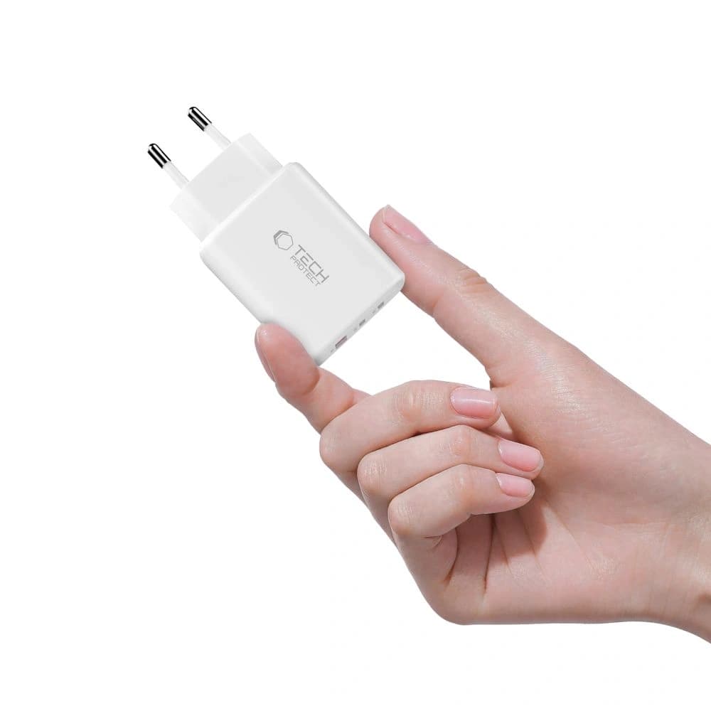 Ładowarka sieciowa Tech-Protect NCA65W-GAN USB-A, 2xUSB-C Network Charger PD 65W / QC3.0 White - 5