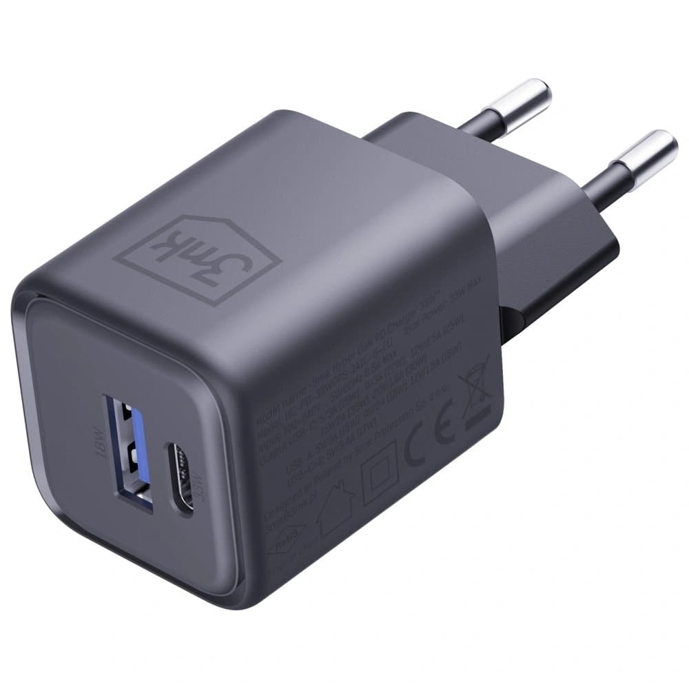 3MK Hyper Charger PD 33W GaN QC4+ PPS AFC FCP SCP USB-A + USB-C black wall charger - 3