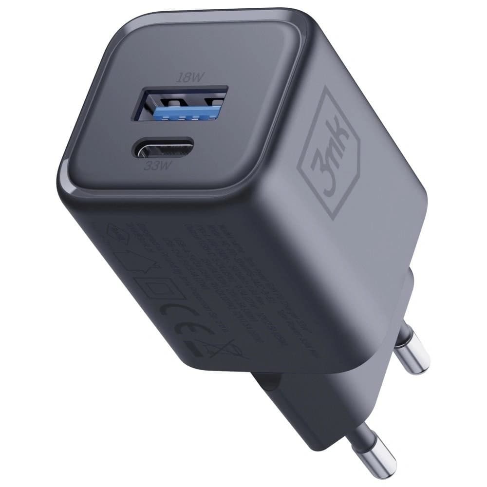 3MK Hyper Charger PD 33W GaN QC4+ PPS AFC FCP SCP USB-A + USB-C black wall charger - 8