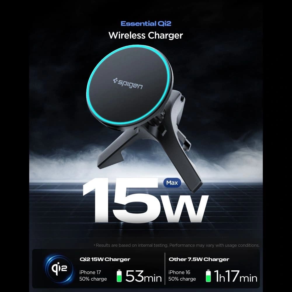 Spigen EV15MAQ Essential Magnetic MagSafe Vent Auto Halterung Wireless Charger 15W QI2 Schwarz
 - 2