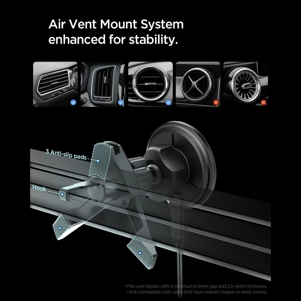 Spigen EV15MAQ Essential Magnetic MagSafe Vent Auto Halterung Wireless Charger 15W QI2 Schwarz
 - 4