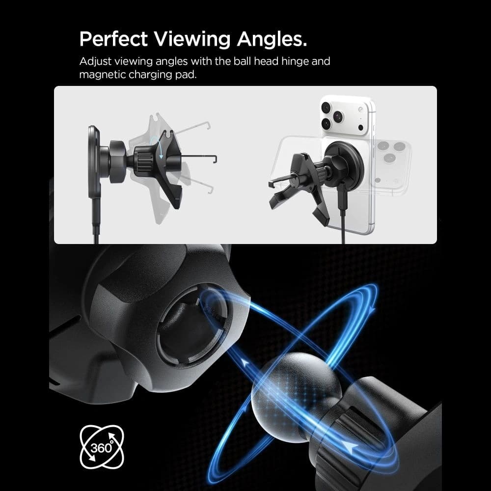 Spigen EV15MAQ Essential Magnetic MagSafe Vent Auto Halterung Wireless Charger 15W QI2 Schwarz
 - 5